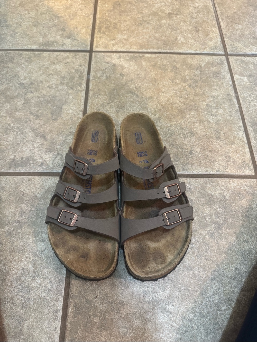 Triple-strap Brown Slide Sandals